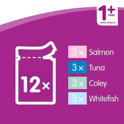 Whiskas 1+ Adult Wet Cat Food Pouches Fish Favourites in Jelly 12 x 85g