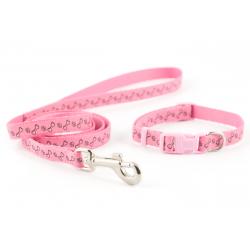 Ancol Puppy Paw & Bone Collar & Lead Set Pink