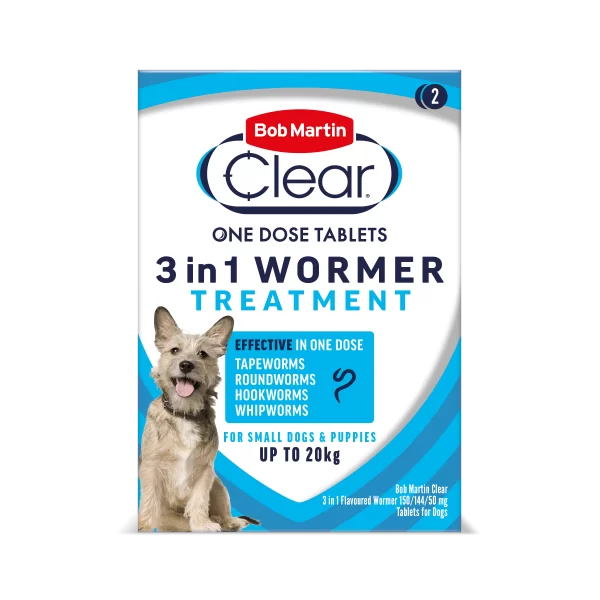 Bob Martin Clear 3in1 Flavoured Wormer Tablets for Dogs UP TO 20 KG – Pack of 2