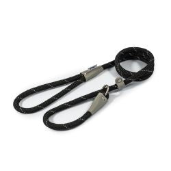 Ancol Viva Reflective Rope And Real Leather Slip Lead, 120 x 1.2 cm, Black