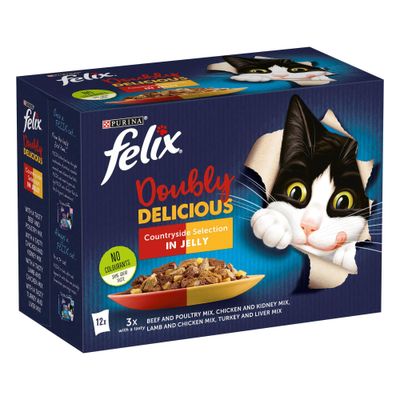 Felix Doubly Delicious Adult Wet Cat Food Meaty Selection in Jelly 12x100g