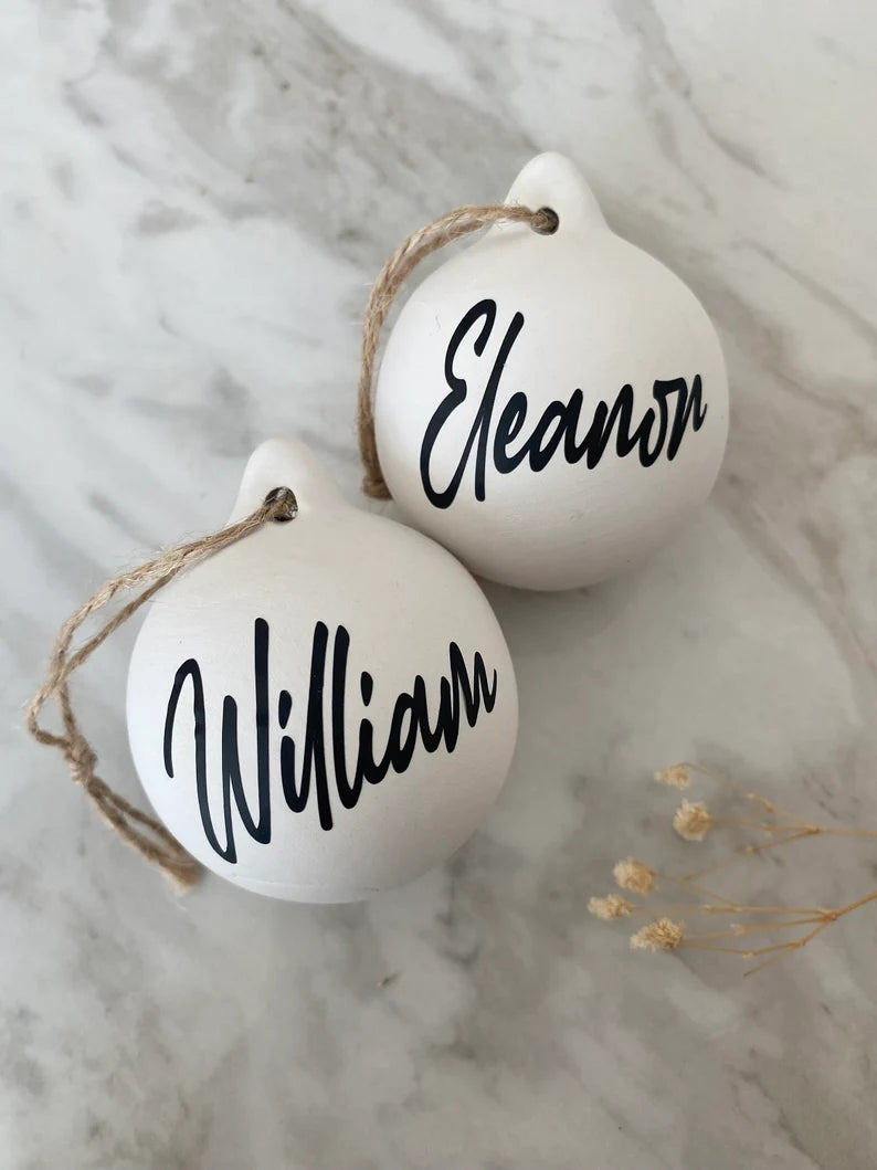 Personalised White Ceramic White Bauble